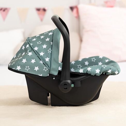 Bayer Design Reborn Baby Doll Car Seat with Sun Shade Canopy - Grey-Green Stars, Portable Doll Carseat for 18" Dolls in Kuwait