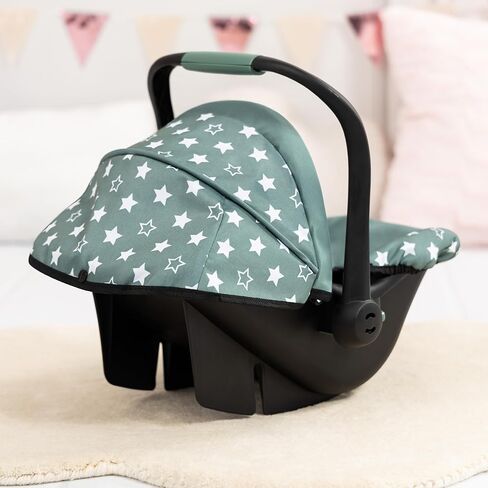 Bayer Design Reborn Baby Doll Car Seat with Sun Shade Canopy - Grey-Green Stars, Portable Doll Carseat for 18" Dolls in Kuwait