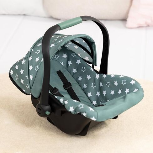 Bayer Design Reborn Baby Doll Car Seat with Sun Shade Canopy - Grey-Green Stars, Portable Doll Carseat for 18" Dolls in Kuwait