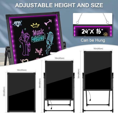 LED Menu Board, 24" x 16" LED Writing Board with Remote Control, Flashing Illuminated Neon Effect Sign Board for Menu - Includes 8 Fluorescent Chalk Markers & Eraser for Restaurant, Bar, Shop, Cafe in Kuwait
