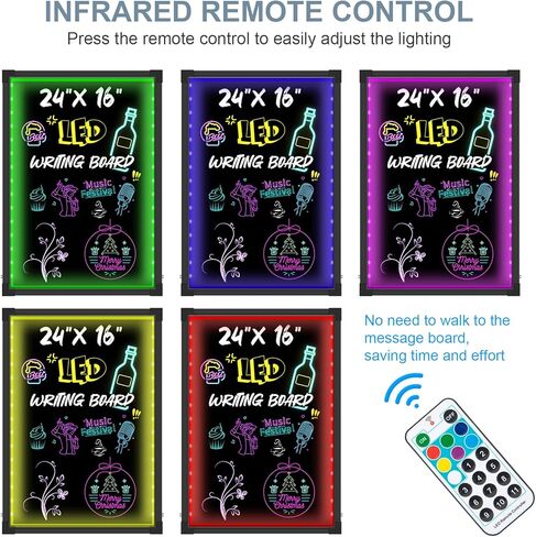 LED Menu Board, 24" x 16" LED Writing Board with Remote Control, Flashing Illuminated Neon Effect Sign Board for Menu - Includes 8 Fluorescent Chalk Markers & Eraser for Restaurant, Bar, Shop, Cafe in Kuwait