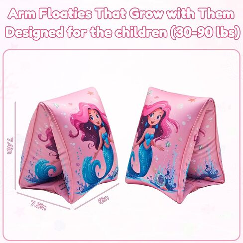 Arm Floaties for Kids, 2 Pack Inflatable Pool Floaties, Soft Fabric-Covered Arm Bands for Toddlers 3-5-6-12 Years, Swimming Floater Sleeves for Children, Pink in Kuwait