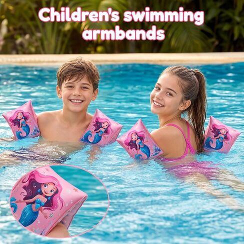 Arm Floaties for Kids, 2 Pack Inflatable Pool Floaties, Soft Fabric-Covered Arm Bands for Toddlers 3-5-6-12 Years, Swimming Floater Sleeves for Children, Pink in Kuwait