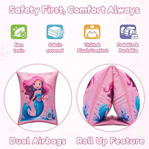Arm Floaties for Kids, 2 Pack Inflatable Pool Floaties, Soft Fabric-Covered Arm Bands for Toddlers 3-5-6-12 Years, Swimming Floater Sleeves for Children, Pink in Kuwait