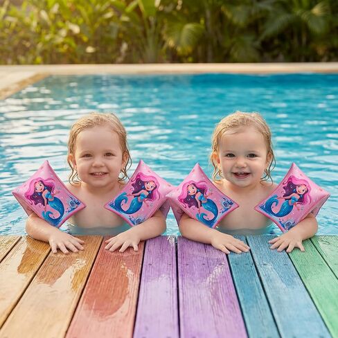 Arm Floaties for Kids, 2 Pack Inflatable Pool Floaties, Soft Fabric-Covered Arm Bands for Toddlers 3-5-6-12 Years, Swimming Floater Sleeves for Children, Pink in Kuwait