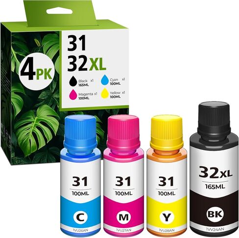 مجموعة زجاجات الحبر الأسود 31 32XL للخزان الذكي 5101 7602 6001، متوافقة مع زجاجة الحبر HP 31 Ink 32XL الأسود للخزان الذكي 5101 5000 5102 7301 7001 5103 Plus 651 551 570 455 450 الطابعة in Kuwait
