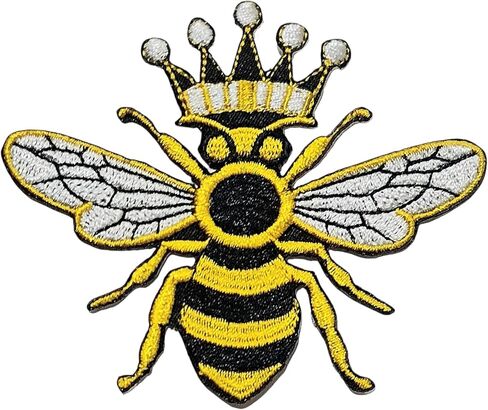 Queen Bee Embroidered Iron On Patch Crowned Bee Applique for Jackets Hats Backpacks & DIY Crafts Accessory Decorative Repair Patches. in Kuwait