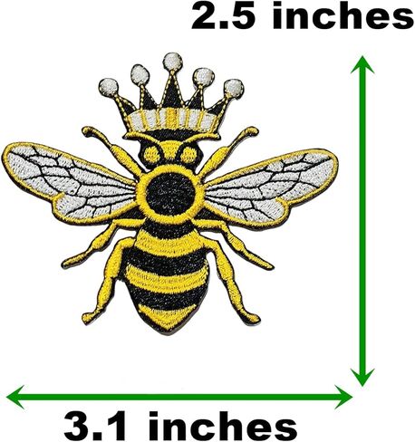 Queen Bee Embroidered Iron On Patch Crowned Bee Applique for Jackets Hats Backpacks & DIY Crafts Accessory Decorative Repair Patches. in Kuwait