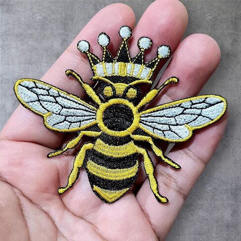 Queen Bee Embroidered Iron On Patch Crowned Bee Applique for Jackets Hats Backpacks & DIY Crafts Accessory Decorative Repair Patches. in Kuwait