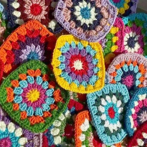 20 pcs Bulk Crochet Squares Kit - Multicolor Chunky Yarn Craft Set with Complete Granny Squares for Blankets, All-Skill Handmade Crochet Flowers & Squares for Women & Croeters (Beginners/Experts in Kuwait