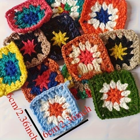 20 pcs Bulk Crochet Squares Kit - Multicolor Chunky Yarn Craft Set with Complete Granny Squares for Blankets, All-Skill Handmade Crochet Flowers & Squares for Women & Croeters (Beginners/Experts in Kuwait