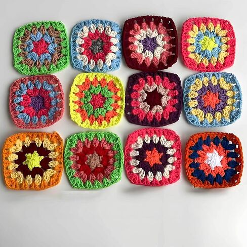 20 pcs Bulk Crochet Squares Kit - Multicolor Chunky Yarn Craft Set with Complete Granny Squares for Blankets, All-Skill Handmade Crochet Flowers & Squares for Women & Croeters (Beginners/Experts in Kuwait