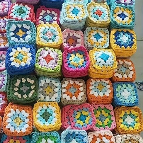 20 pcs Bulk Crochet Squares Kit - Multicolor Chunky Yarn Craft Set with Complete Granny Squares for Blankets, All-Skill Handmade Crochet Flowers & Squares for Women & Croeters (Beginners/Experts in Kuwait