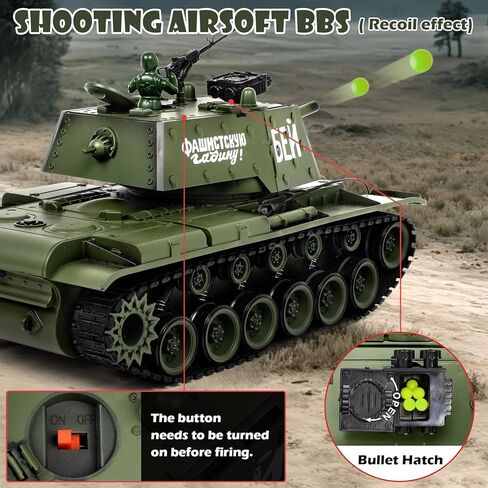 Supdex 1/18 الاتحاد السوفيتي KV1 RC دبابة، لعبة نموذج الجيش 2.4G مع دخان وصوت وأضواء، جهاز تحكم عن بعد بطول 165 قدم، لعبة داخلية وخارجية لجميع التضاريس للأطفال والكبار in Kuwait