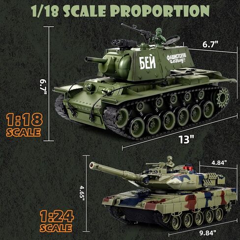 Supdex 1/18 الاتحاد السوفيتي KV1 RC دبابة، لعبة نموذج الجيش 2.4G مع دخان وصوت وأضواء، جهاز تحكم عن بعد بطول 165 قدم، لعبة داخلية وخارجية لجميع التضاريس للأطفال والكبار in Kuwait