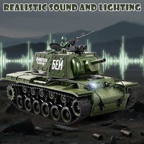 Supdex 1/18 الاتحاد السوفيتي KV1 RC دبابة، لعبة نموذج الجيش 2.4G مع دخان وصوت وأضواء، جهاز تحكم عن بعد بطول 165 قدم، لعبة داخلية وخارجية لجميع التضاريس للأطفال والكبار in Kuwait