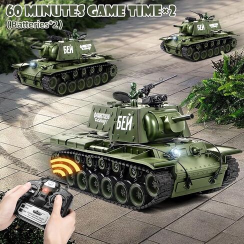Supdex 1/18 الاتحاد السوفيتي KV1 RC دبابة، لعبة نموذج الجيش 2.4G مع دخان وصوت وأضواء، جهاز تحكم عن بعد بطول 165 قدم، لعبة داخلية وخارجية لجميع التضاريس للأطفال والكبار in Kuwait