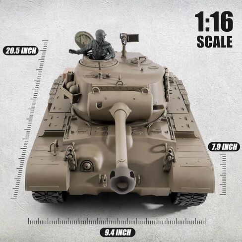 BESTYMXY خزان التحكم عن بعد، Henglong US M26 Pershing Heavy Tank، 1/16 2.4 جيجا هرتز RC الدبابات التي تطلق النار، نموذج مركبات RC مع الصوت والضوء للأعمار من 14 عامًا فما فوق in Kuwait