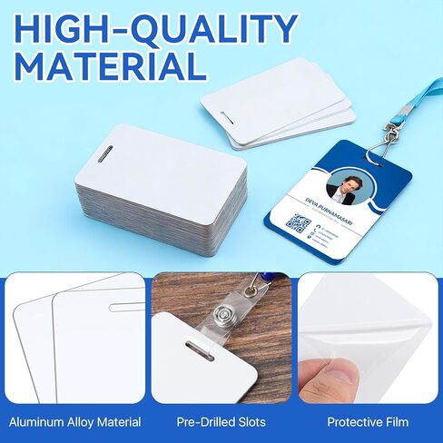 32 Pcs Sublimation ID Badge Blanks, Aluminum Sublimation Luggage Tag, Double Sided Keychains Blanks with Slots, Metal ID Cards Name Tags for Business Office Products DIY Items in Kuwait
