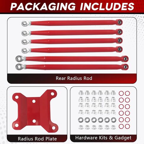 Rear Radius Rods for Can-Am Maverick X3 (64" Body) - for 2017–2021 X RC/RS/MR/MAX Models, Heavy-Duty Pre-Adjusted Steel with Heim Joints - Red in Kuwait