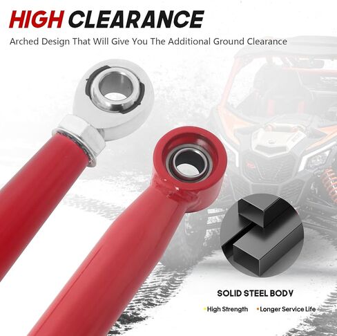 Rear Radius Rods for Can-Am Maverick X3 (64" Body) - for 2017–2021 X RC/RS/MR/MAX Models, Heavy-Duty Pre-Adjusted Steel with Heim Joints - Red in Kuwait