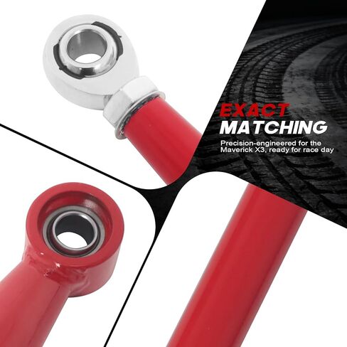 Rear Radius Rods for Can-Am Maverick X3 (64" Body) - for 2017–2021 X RC/RS/MR/MAX Models, Heavy-Duty Pre-Adjusted Steel with Heim Joints - Red in Kuwait