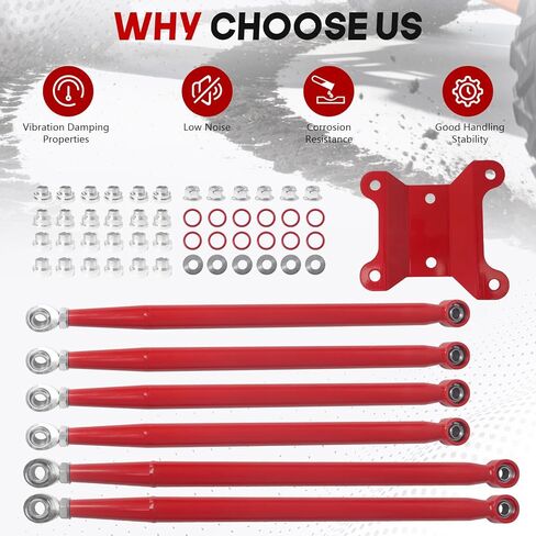 Rear Radius Rods for Can-Am Maverick X3 (64" Body) - for 2017–2021 X RC/RS/MR/MAX Models, Heavy-Duty Pre-Adjusted Steel with Heim Joints - Red in Kuwait