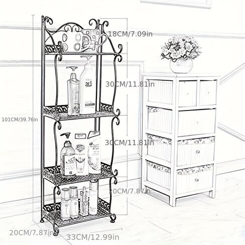 Four-Tier Bookshelf, Vintage Floor-Standing Bookcase, Tall Storage Rack for Cds, Films, and Books, Practical Book Organizer Shelves Suitable for Bedroom, Living Room, Bathroom, Kitchen in Kuwait