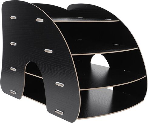 GANAZONO Wooden Document Rack Arc-Shaped Desktop File Organizer Black A4 Storage Shelf Office Bookshelf Holder Practical Office Storage for Home and Study in Kuwait