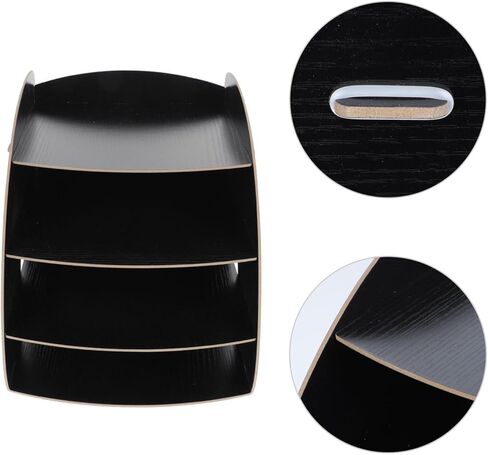 GANAZONO Wooden Document Rack Arc-Shaped Desktop File Organizer Black A4 Storage Shelf Office Bookshelf Holder Practical Office Storage for Home and Study in Kuwait