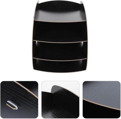 GANAZONO Wooden Document Rack Arc-Shaped Desktop File Organizer Black A4 Storage Shelf Office Bookshelf Holder Practical Office Storage for Home and Study in Kuwait