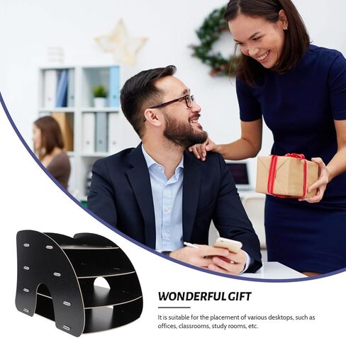 Wooden File Rack A4 Desktop Storage Shelf Arc-Shaped Office Storage Organizer Black for Documents and Paper Files in Kuwait
