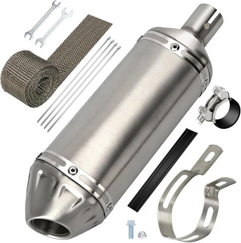 EOPOAYI Stainless Steel 1.1 Inch Motorcycle Muffler Compatible with 125cc 110cc Pit Dirt Bike SSR Taotao Coolster Apollo, Universal 28mm Exhaust Silencer for ATV 4 Wheeler Mini Bike Go Kart Parts in Kuwait