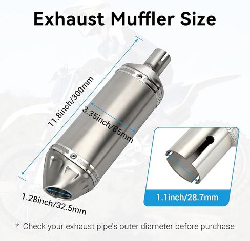 EOPOAYI Stainless Steel 1.1 Inch Motorcycle Muffler Compatible with 125cc 110cc Pit Dirt Bike SSR Taotao Coolster Apollo, Universal 28mm Exhaust Silencer for ATV 4 Wheeler Mini Bike Go Kart Parts in Kuwait