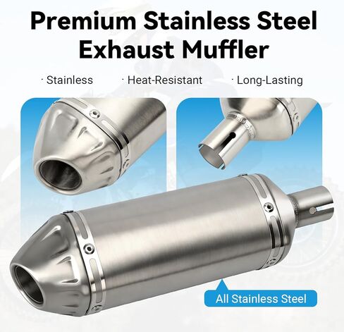 EOPOAYI Stainless Steel 1.1 Inch Motorcycle Muffler Compatible with 125cc 110cc Pit Dirt Bike SSR Taotao Coolster Apollo, Universal 28mm Exhaust Silencer for ATV 4 Wheeler Mini Bike Go Kart Parts in Kuwait