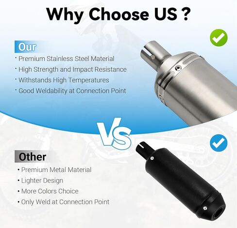 EOPOAYI Stainless Steel 1.1 Inch Motorcycle Muffler Compatible with 125cc 110cc Pit Dirt Bike SSR Taotao Coolster Apollo, Universal 28mm Exhaust Silencer for ATV 4 Wheeler Mini Bike Go Kart Parts in Kuwait