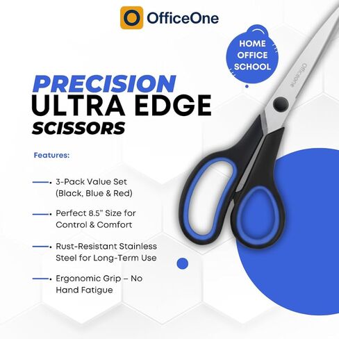 مجموعة من 3 مقصات شديدة التحمل من OfficeOne مقاس 8 بوصات - مقص متعدد الأغراض حاد للغاية مع مقابض مريحة للمكتب والمدرسة والمنزل والحرف اليدوية والخياطة (3) in Kuwait