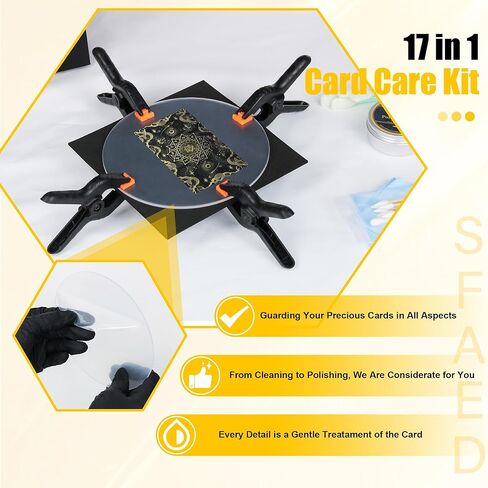 Card Care Clean Kit,17-in-1 Card Cleaning and Polishing Restoration Kit, Trading Card Cleaning Box with Cleaning Spray and Balck Nitrile Gloves, Suitable for Surface Card Care&Flatten Edges, 7.2″ in Kuwait