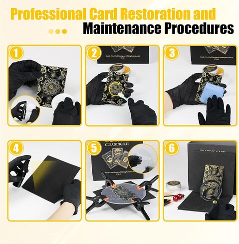 Card Care Clean Kit,17-in-1 Card Cleaning and Polishing Restoration Kit, Trading Card Cleaning Box with Cleaning Spray and Balck Nitrile Gloves, Suitable for Surface Card Care&Flatten Edges, 7.2″ in Kuwait