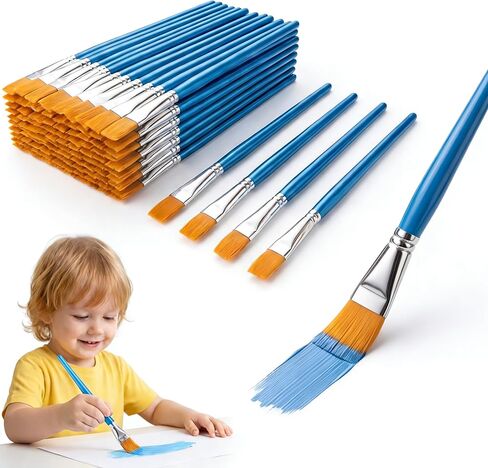50 Pack 1 Inch Paint Brushes, Acrylic Paint Brushes Bulk, Large Flat Bristle Brush Set for Arts & Crafts, Watercolor, Tempera, Glue, Classroom Projects, Touch-Up, Washable & Reusable in Kuwait