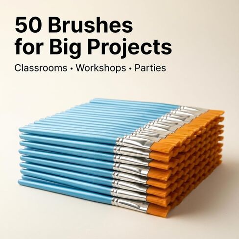 50 Pack 1 Inch Paint Brushes, Acrylic Paint Brushes Bulk, Large Flat Bristle Brush Set for Arts & Crafts, Watercolor, Tempera, Glue, Classroom Projects, Touch-Up, Washable & Reusable in Kuwait
