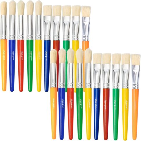 Large Paint Brushes Set for Kids, 20 Pack Non-Toxic Washable Round & Flat Brushes for Children Ages 3-8, Colorful Art Supplies for Toddlers in Saudi Arabia