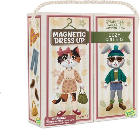 Peaceable Kingdom Magnetic Dress Up: Cozy Critters Playset, 56-Piece Magnetic Dress Up Set with Bunny & Kitty Dolls, Wardrobe Case with Clothing Rod & Hangers, Pretend Play Toy for Kids Ages 3+ in Kuwait