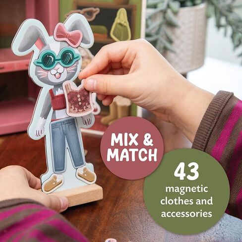 Peaceable Kingdom Magnetic Dress Up: Cozy Critters Playset, 56-Piece Magnetic Dress Up Set with Bunny & Kitty Dolls, Wardrobe Case with Clothing Rod & Hangers, Pretend Play Toy for Kids Ages 3+ in Kuwait