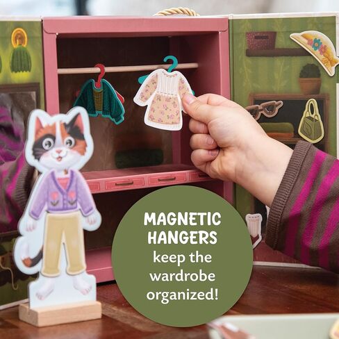 Peaceable Kingdom Magnetic Dress Up: Cozy Critters Playset, 56-Piece Magnetic Dress Up Set with Bunny & Kitty Dolls, Wardrobe Case with Clothing Rod & Hangers, Pretend Play Toy for Kids Ages 3+ in Kuwait
