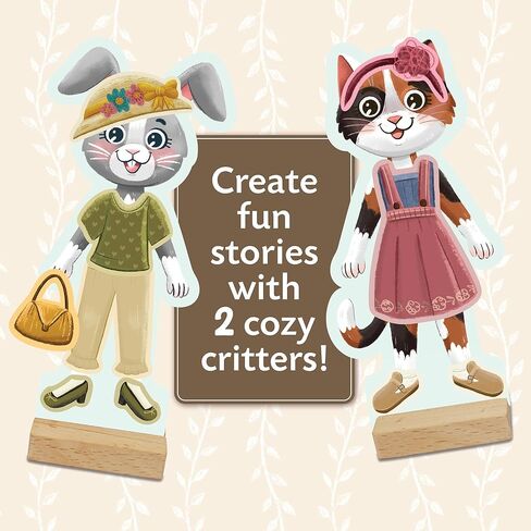 Peaceable Kingdom Magnetic Dress Up: Cozy Critters Playset, 56-Piece Magnetic Dress Up Set with Bunny & Kitty Dolls, Wardrobe Case with Clothing Rod & Hangers, Pretend Play Toy for Kids Ages 3+ in Kuwait