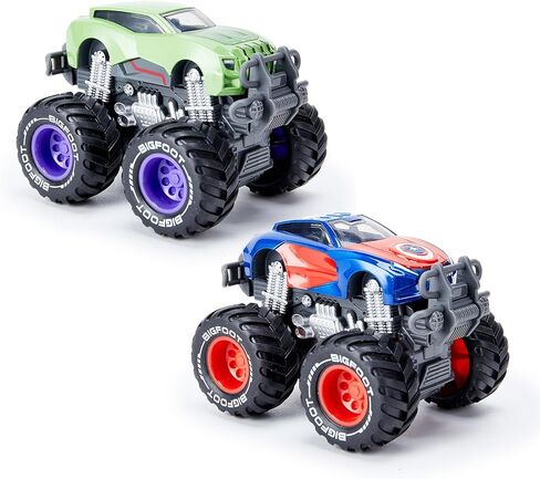 Boys and Girls 1:64 Scale Monster Trucks Toy Trucks,Giant Wheels, 4-Wheel Drive Friction Powered,Favorite Superhero and Cool Designs, Age 3, 4-8 and Above (Captain) in Saudi Arabia
