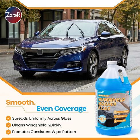 ZeroR® Windshield Washer Fluid, Ready to Use, +32°F Formula for Streak-Free Automotive Glass, Bug Splatter & Road Grime | Made in USA | 128 fl oz (1 Gallon) in Saudi Arabia