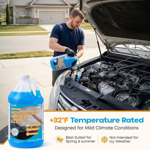ZeroR® Windshield Washer Fluid, Ready to Use, +32°F Formula for Streak-Free Automotive Glass, Bug Splatter & Road Grime | Made in USA | 128 fl oz (1 Gallon) in Saudi Arabia