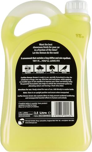 CarPlan Demon Screen Windshield Washer Fluid 84.5 oz - Summer Windshield Wash, Rain Repellent, Bug Remover, Bird Dropping & Tree Sap Cleaner in Kuwait